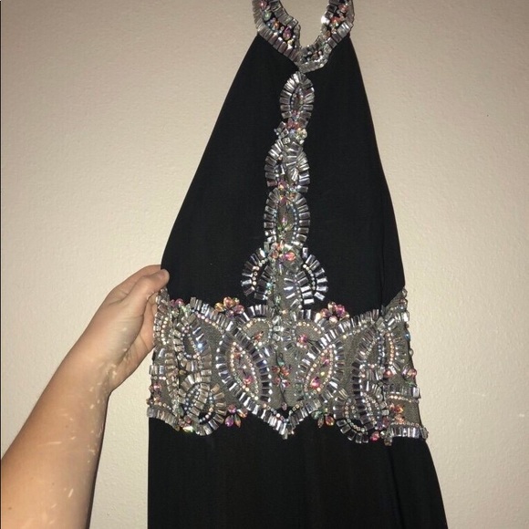 Black Halter Prom Dress - Picture 2 of 4